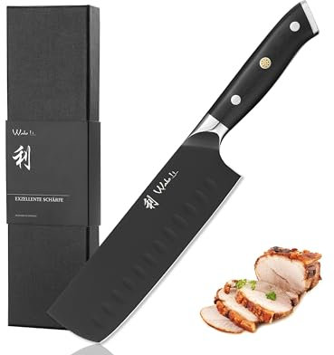 Wakoli Titanium Noir Nakiri Messer - 17 cm Küchenmesser aus Edelstahl mit schwarzer Titanbeschichtung - G10-Griff - Kochmesser und Hackmesser für Gemüse, Obst & Kräuter - Brotmesser in Geschenkbox