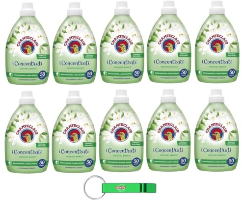 12 x Chanteclair I Concentrati – Ammorbidente concentrato profumo di muschio bianco per vestiti morbidi e profumati – 50 lavaggi 1lt + Beni Culinari Portachiavi gratuito