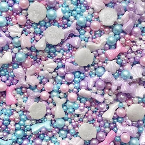Mermaid sprinkles for cakes edible pearls tails shells lilac white pink purple blue turquoise cupcake cake toppers biscuits mermaid party decoration baking MINI MERMAID