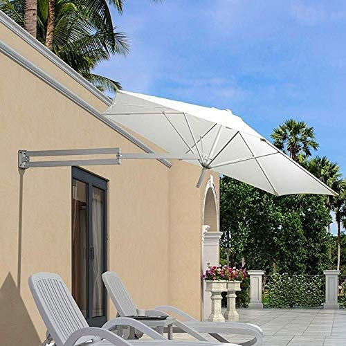 CGCSYZ An der Wand montierter Sonnenschirm 2,2 m/2,5 m, Wandschirm für Garten, Balkon, Terrasse, Aluminiumrahmen, 280 g Polyesterdach, kippbarer Sonnenschirm(weiß-8,2ft/2,5m