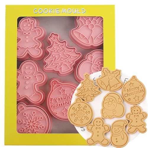 8 PCS Christmas Cookie Cutters Christmas Plastic Cookie Cutters Christmas Cookie Stamps for Chriatmas Baking Decorations, G