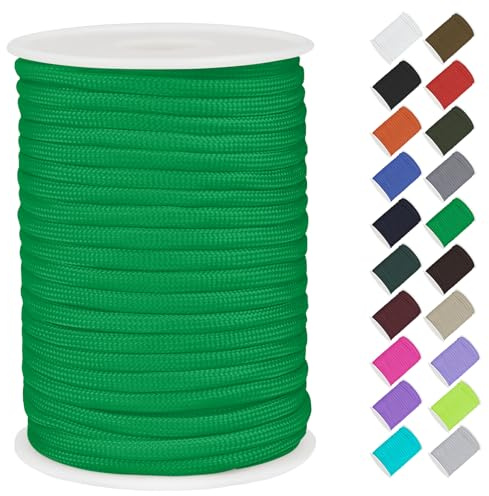 CAMAL Paracord 4mm Polypropylenseil 7-Strang Core 30m Starke Schnur Paracord Armbänd Schnur Reißfest Utility Seil 4mm Hält bis zu 70kg, Seile für Camping, Zeltspanner (Grün)