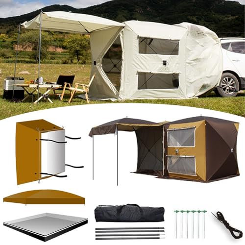 Ddasam Auto Zelt, heckzelt Auto, heckklappenzelt pkw, Heckzelt für Auto mit Moskitonetz, Winddicht, Sonnenschutz und Wasserdicht Für Selbstfahrende/Lange Reisen, Zwei Schlafzimmer