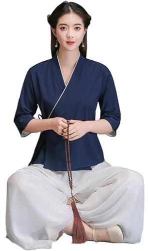 DAYKET Abito Tai Chi per Donna, Uniforme Cinese Tradizionale per Meditazione Zen, Abbigliamento per Arti Marziali, Abbigliamento per Esercizi Mattutini Kung Fu,Blue-XL