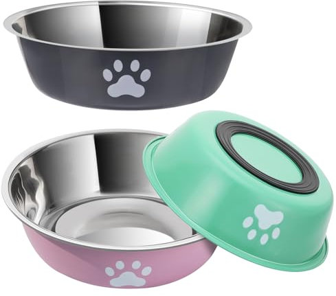 Hundenapf 3 Stück Fressnapf Hund Edelstahl,Hundenapf Kleine Hunde,Futternapf und Wassernapf mit Rutschfestem Silikonboden für Kleine Mittelgroß Hunde und Katzen,860ml