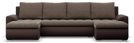 Mebligo - Ecksofa mit Schlaffunktion und 3 Bettkasten FORESTA 302x89x159 (BxHxT) Braun + Braun - Couch U Form, Sofa im Sitz: Wellenfeder + Schaumstoff, Sofas & Couches, Eckcouch