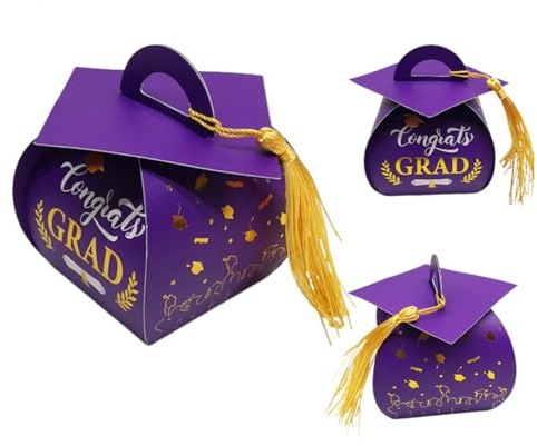susiodeu Coffret cadeau de bonbons au chocolat avec élégant marquage à chaud et détails de pompons faits à la main. La boîte à bonbons en papier peut être réutilisée, violet 30 pièces