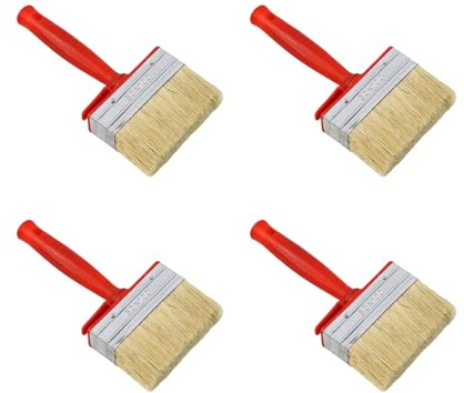 Lot de 4 applicateurs pratiques de peinture à poils naturels - Idéal pour les revêtements solvants - Huile pour bois de peinture - Pour murs et terrasses - Manche en plastique - Pinceaux de peinture