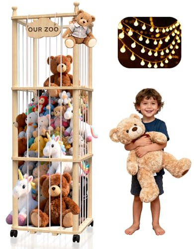 Kuscheltier Aufbewahrung, Stofftier Aufbewahrung mit Bremsrädern, Kuscheltieraufbewahrung mit Gummibändern, extra großer Spielzeugorganizer Plüschtier Aufbaufbewahrung, Schlafzimmer, Spielzimmer