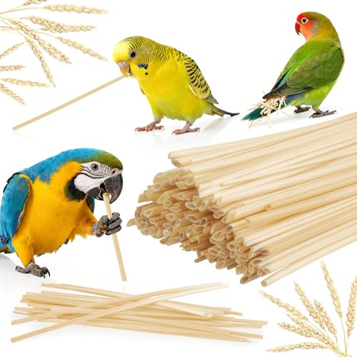 MAQIHAN 200 juguetes masticables para pájaros, juguetes de paja de trigo natural para loros | Jaula de pájaros para perritos, cacatúas, conures, cacatúas, actividades de pico y accesorios de decoración de jaula