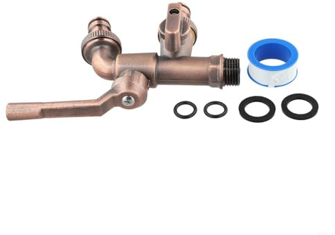 Robinet extérieur en laiton massif à double sortie avec entrée de 1,27 cm et sortie 1,9 cm pour machine à laver, tuyau d'arrosage, système d'irrigation goutte à goutte et arrosage (bronze rouge)