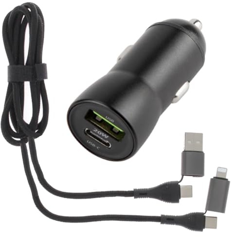 acce2s Chargeur Rapide Voiture 20W 2026 2 Ports + Cable Universel 120 cm, PD 3.0 & QC 4.0, Compatible iPhone 16 15 14 13 12 11 Pro Max Mini Plus Samsung S26 Huawei Pad AiPods Switch
