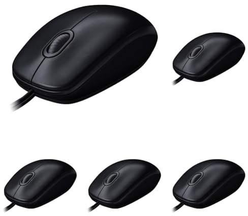 Logitech M100 Mouse 3 pulsanti Tracciamento ottico 1000 DPI, ambidestro, compatibile con PC, Mac, laptop - nero (Confezione da 5)