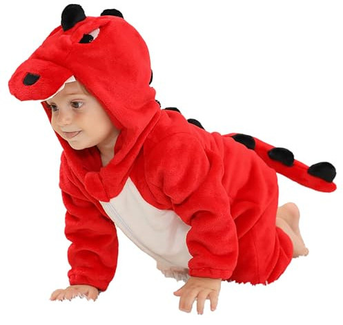 Kids Onesies for Girls - Dinosaur Romper Jumpsuit Soft Flannel Baby Costume Performance Outfit (Red, 4-5 Years)