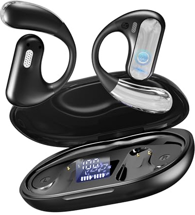 EUQQ Open Ear Kopfhörer mit 4 ENC Mic Kabellos Bluetooth 5.4 HiFi Ohrhörer 40 Std Spielzeit 1,5 std Schnellladung USB-C Kabel Doppel LED Ladebox Smart Touch Over On Ear Kopfhörer für Sport, Running