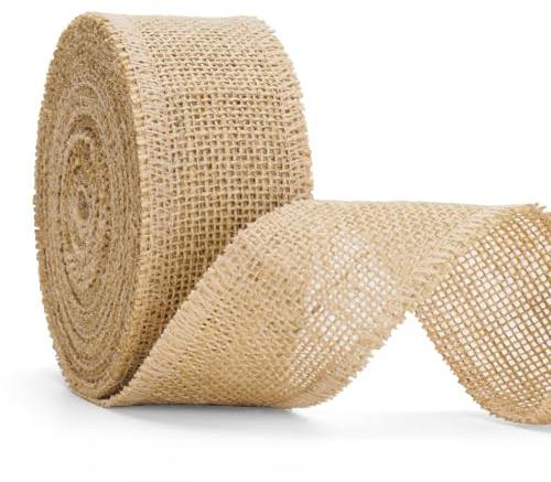 jijAcraft 5cm Juteband Natur Breit: 10m Burlap Geschenkband Vintage, Sackleinen Dekoband für Boho Hochzeit, Leinen Bastelband für Basteln, Geschenkverpackung, Weihnachten
