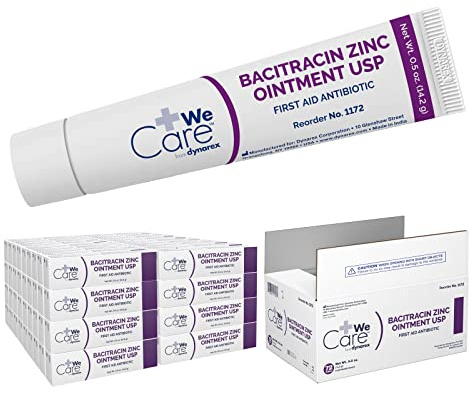 Dynarex Bacitracin Zinc Ointment USP - Wound Healing Treatment for Minor Cuts, Itchy Diaper Rash & First Degree Burns - 1 Case of 72-0.5oz/14g Tubes