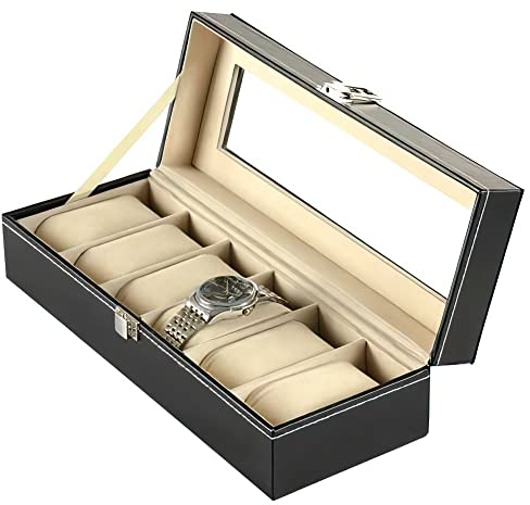 Sinoba Horloge Coffret à Montres, boîte vitrine pour 6 Montres en Cuir Look