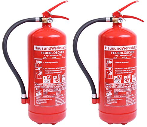 Doppelpack 6 kg Pulver Feuerlöscher 9 LE mit Manometer (Dauerdrucklöscher GP-6X Instandhaltungsnachweis)