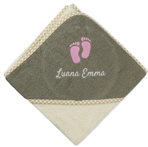 Wolimbo Kapuzenhandtuch personalisiert mit Namen und Motiv - beige-braun - 140x140 cm - für Baby und Kinder