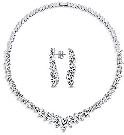 Collana a V con collare dichiarativo in stile vintage moda sposa multi marquise foglia starburst AAA CZ con orecchini pendenti a lampadario coordinati set di gioielli per donne matrimonio ballo