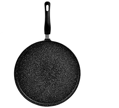 H&H Home Crepiera Antiaderente con Manico in Bakelite, Alluminio, Nero, 32 cm