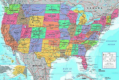 Close Up USA Landkarte Poster (91,5cm x 61cm) + 2 St. transparente Posterleisten mit Aufhängung