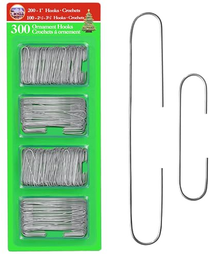 Silver Christmas Tree Ornament Hooks - Metal Wire Decoration Hanging 300 Pk
