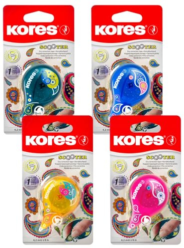 Kores – Scooter: Paisley korrigeringsbandsrullare mus för elever och vuxna, en icke-löstagande torr korrigeringsrulle med hjulstyrning i ergonomisk form, skola – 8 m x 4,2 mm