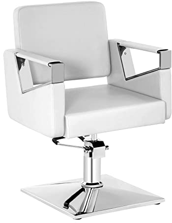 Physa Bristol White Friseurstuhl höhenverstellbar Friseursessel Drehstuhl (weiß, Stahl, Kunstleder, 360°-drehbar)