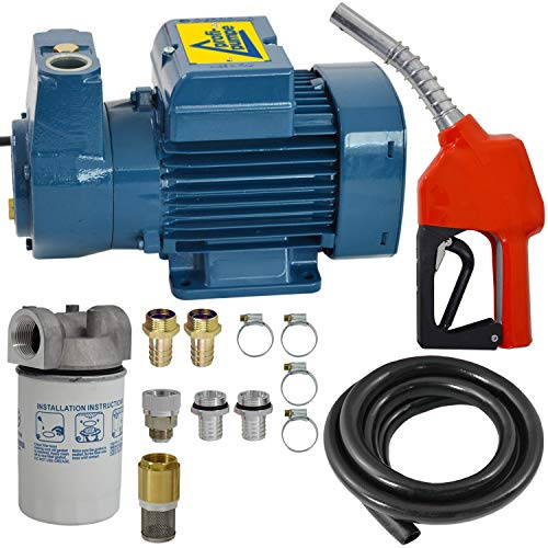 Dieselpumpe Heizölpumpe, Selbstansaugend EU-Fertigung DeLuxe CKm 50 elektro Fasspumpe für Wasser, Diesel, Biodiesel, Hezöl mit Gummischlauch, Automatik-Zapfpistole, Diesel-Filter und Anschlus Zubehör