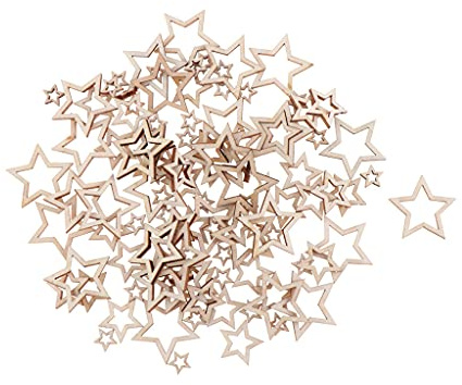 Sharplace 100pcs Gemischte Holz Stücke Ausgehöhlte Sternform Holzscheiben unvollendete Holzverzierungen Dekoration für DIY Scrapbooking Karten Herstellung