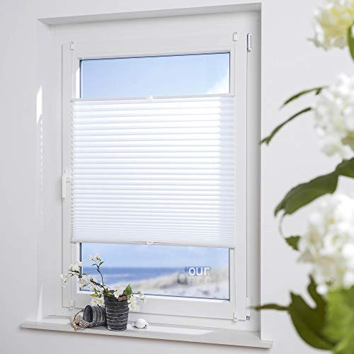 ourdeco® Plissee Easy / 80 x 210 cm weiß/lichtdurchlässig/Klemmen=Montage ohne Bohren=Smartfix=Klemmfix-Plissee=Easy-to-fix