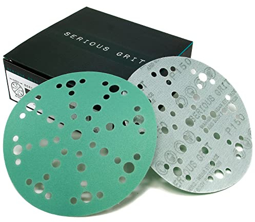 Serious Grit - 6-Inch 49-Hole 150 Grit Sanding Discs - Heavy-Duty Hook & Loop Film Discs - Sandpaper for Random Orbital Sanders - 50 Pack Box