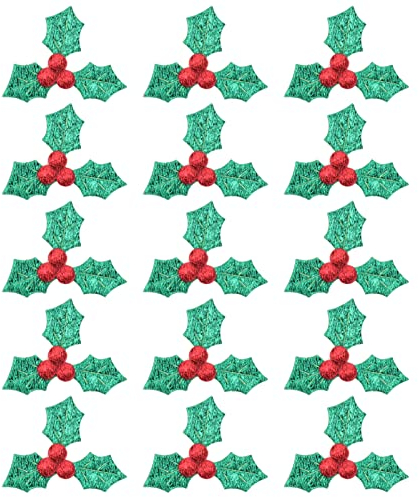 100pcs Triple Leaf Holly Berries Embellishments for Christmas Card Making and Tag