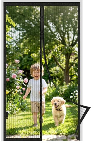 MYCARBON Zanzariera Magnetica 140x250cm Zanzariera Porta Finestra, Nero | Tenda Rete a Calamita Resistente Traspirante Anti Mosche con Nastro Adesivo