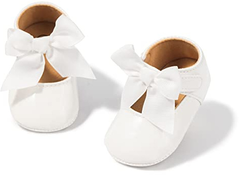 HsdsBebe Infant Baby Girls Mary Jane Flats Bow Non-Slip Soft Sole Princess Toddler First Walkers Sneaker Wedding Dress Shoes(M1978 White,2)