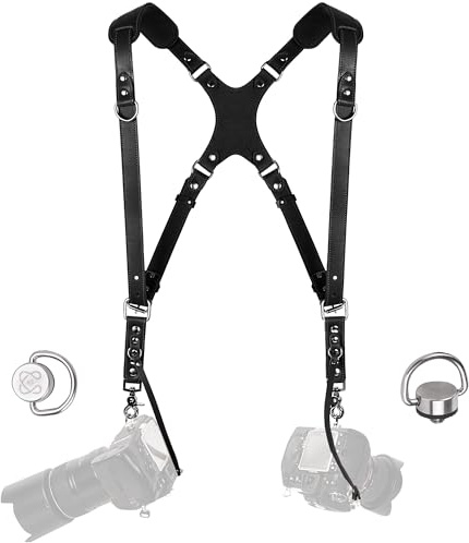 Coiro Kamera-Zubehör, Doppelgeschirr, zwei Kameras, Schultergurt, Leder, Multi-Gear-Doppel-Kamera-Zubehör, DSLR/SLR New Skinny Strap (schwarz)