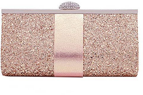 MEGAUK Damen Glitzer Clutch Unterarmtasche mit Abnehmbare Kette für Hochzeit Wedding Ball Bankett Prom Party, Glitzer Rosa