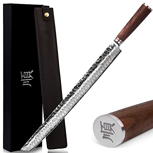 YOUSUNLONG Sakimaru Ultimate Yanagiba Knife - 17 inch (430mm) Sujihiki, Natural Walnut Handle, Leather Sheath, Gift Box