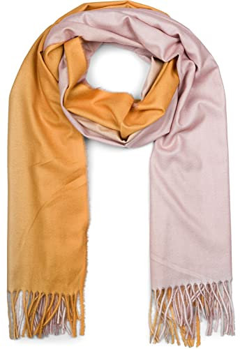 styleBREAKER Damen Schal mit 2-farbigem Farbverlauf und Fransen, warme Winter Stola mehrfarbig, Ombré Look 01017147, Farbe:Rose-Curry
