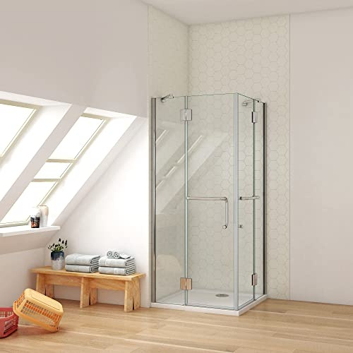 Ducha Casa 100x80x190cm Mampara de ducha plegable con bisagra cuatro hojas(dos girotarios y dos fijas), 8mm cristal templado antical, barra de sujeción incluido, marco de aluminio cromado