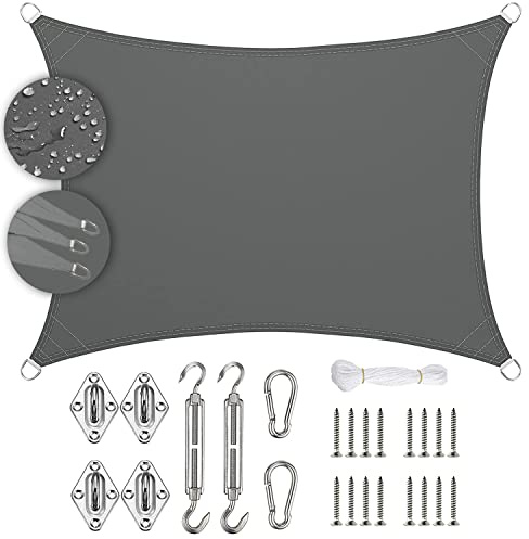 Linmssd Vela Ombreggiante 3x8.6m, Protezione Raggi UV Vela Tenda, Resistente e Traspirante con Kit di Fissaggio Professionale per Giardino Balcone Terrazza - Gris