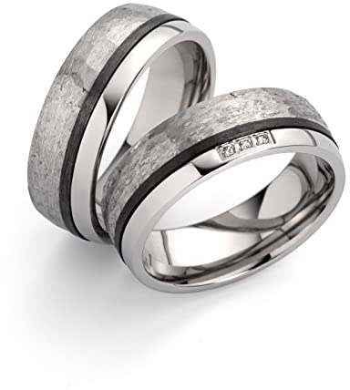 Trauringe, Titan Carbonringe mit 3 oder 5 Diamanten, Partnerringe, Eheringe, Hochzeitsring (Gravur/Etui/Garantie) 9045