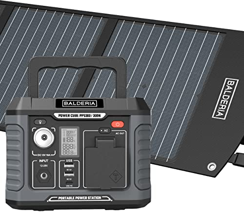 BALDERIA Power Set PS300-60 | Station d’alimentation portable 231Wh + panneau solaire 60W | Stockage d'énergie avec prise 230V USB | Alimentation mobile pour le travail, camping et caravanes