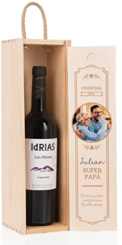 Wanapix | Pack Caja de Vino Personalizada con Botella para Regalar | Vino Ecológico | Caja de Vino Personalizada con Botella de Vino | Regalo para Ocasión Especial (Caja Individual, Tinto)