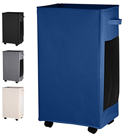 IHOMAGIC 84L Extra Groß Wäschesammler Zusammenklappbare Wäschebehälter Faltbar Wäschekorb mit seitlichen Griffen, Dünne Aufbewahrungskorb 40x30x70cm, Für Kleidung, Spielzeug, Yogamatten (Dunkelblau)