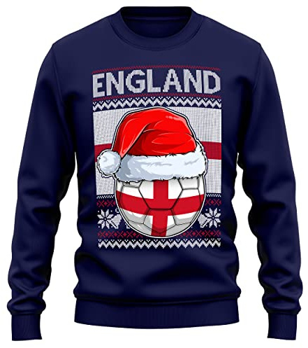 England Christmas Jumper Sweatshirt Unisex Mens and Womens Funny Santa Hat Flag with Football Xmas Fair Isle Ugly Sweater World Champions Gift Cup 2022