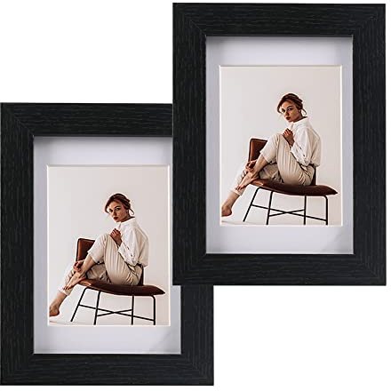 Belegao Bilderrahmen 13x18 cm 2er Set Fotorahmen Vintage mit Passepartout MDF Bruchsicherem Acrylglas Freistehende für Wand Tischrahmen, Geschenk, Dekoration - Schwarz