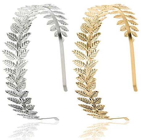 2 Stück Haarband Römische Göttin Haarreif, FUKPO Griechische Haarreifen Damen Mädchen Kopfschmuck, Stirnband Lorbeerkranz Gold Silber Haarschmuck Golden Hochzeit Braut Krone Schmuck Accessoires